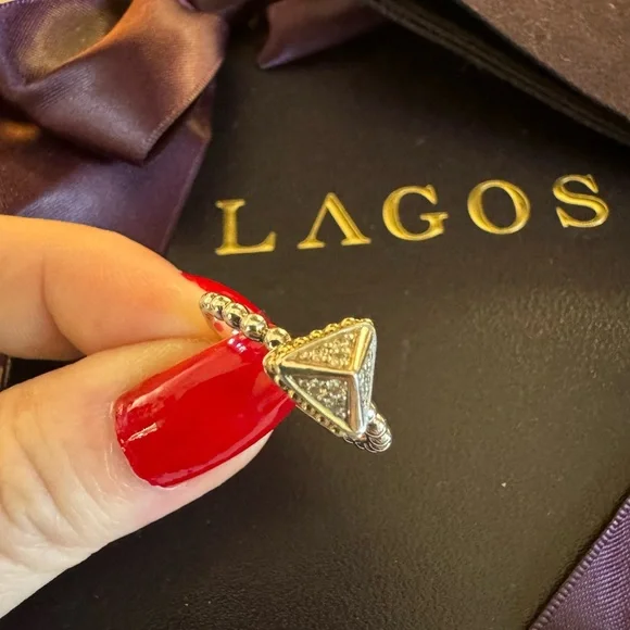 LAGOS DIAMOND 0.23 CTW 18K YELLOW GOLD & STERLING SILVER PYRAMID RING - Size 7 - Picture 3 of 6